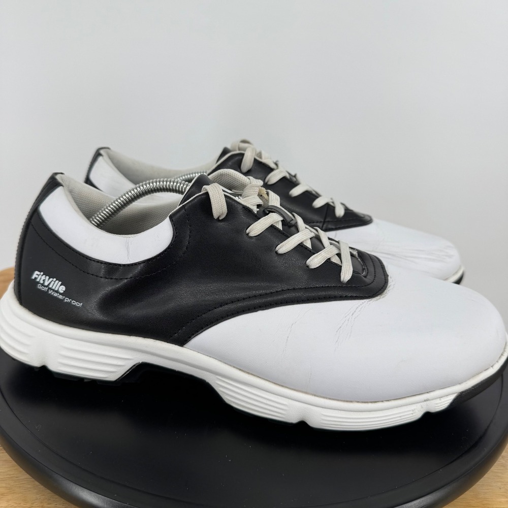 FitVille Golf Waterproof Shoes Mens 12W Black White Spiked Wide TW-GTOV12023110M